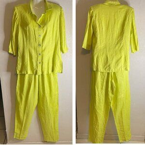 SAB Collections lime green 100% linen button down shirt and pants Size 7-8